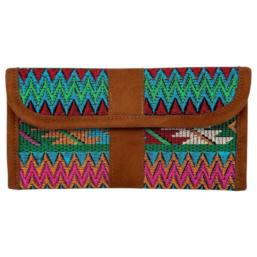 Handmade Artisan Woven Multicolor Embroidered Tri-Fold Wallet Colorful Boho